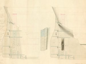 Ship drawing showing detail of propeller well and chocks